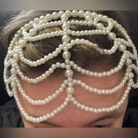 ?NWT Handmade Faux Pearls Head Chain Jewelry?